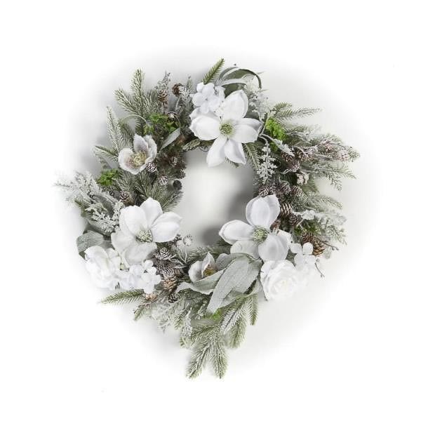 Supergreens Τεχνητό Στεφάνι Σύνθεση Λευκό D60 εκ.