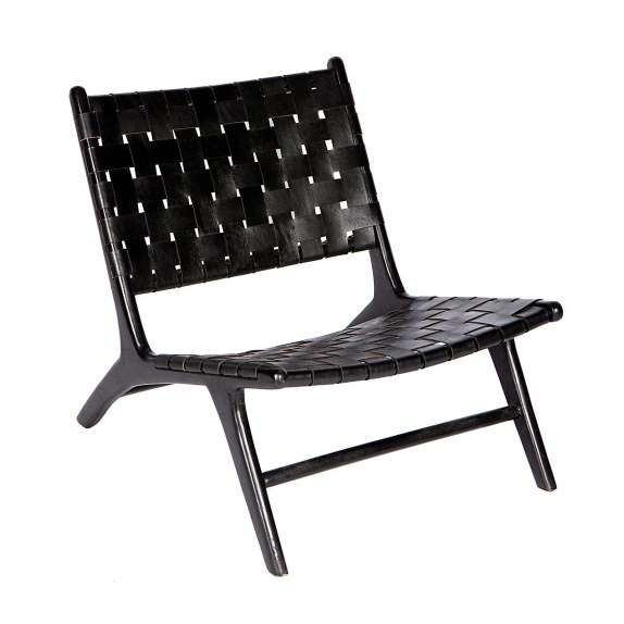 Supergreens Καρέκλα Lounge Δερμάτινη Πλεκτή Teak Μαύρη...