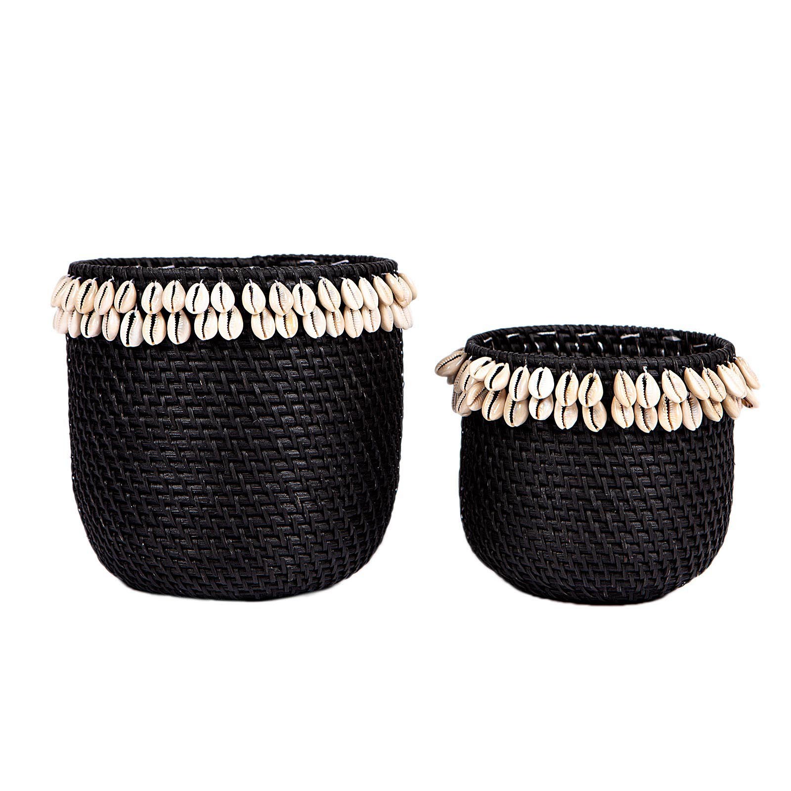 Supergreens Κασπώ Κοχύλια Ρατάν Μαύρο Set/2 18,5x18,5x16,5 εκ.