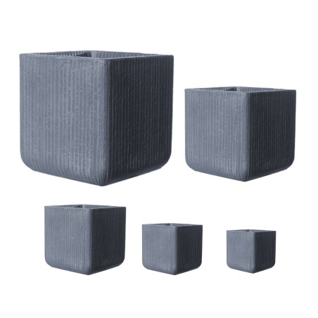 Supergreens Γλάστρα Πήλινη Τετράγωνη "Stripe" Γκρι Σκούρο L 37x37x32 εκ.