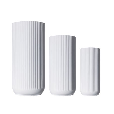 Supergreens Γλάστρα Πήλινη Κύλινδρος "Stripe" Λευκή S 26x26x50 εκ.