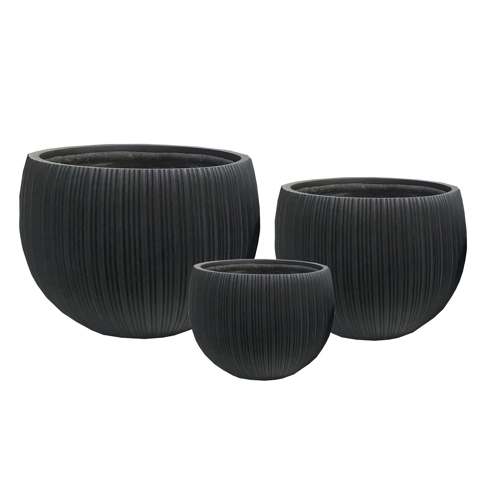 Supergreens Γλάστρα Πήλινη Στρογγυλή "Antica" Μαύρο Wash με Ρίγες L 48x48x37.5 εκ.