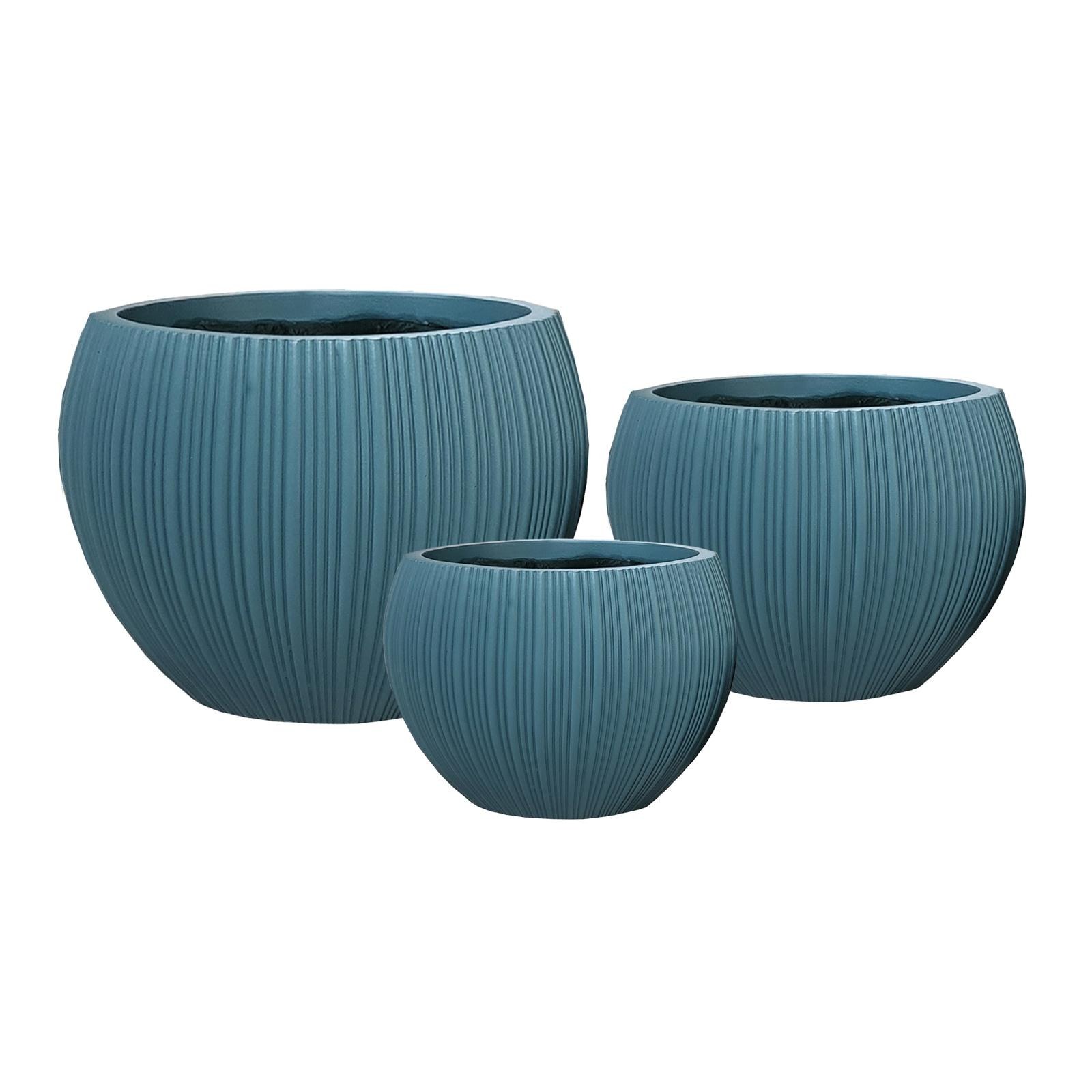 Supergreens Γλάστρα Πήλινη Στρογγυλή "Antica" Μπλε-Πράσινο με Ρίγες S 28x28x21.5 εκ.