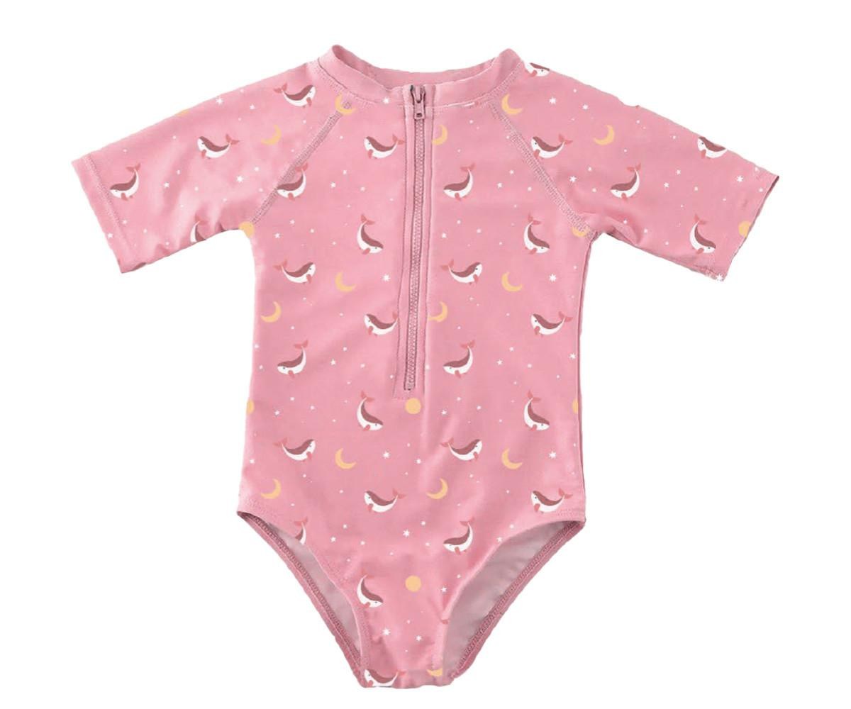 Μακρυμάνικο Μαγιό με Φερμουάρ και Προστασία από τον Ήλιο Whale Pink 2-3 Ετών - Monnëka