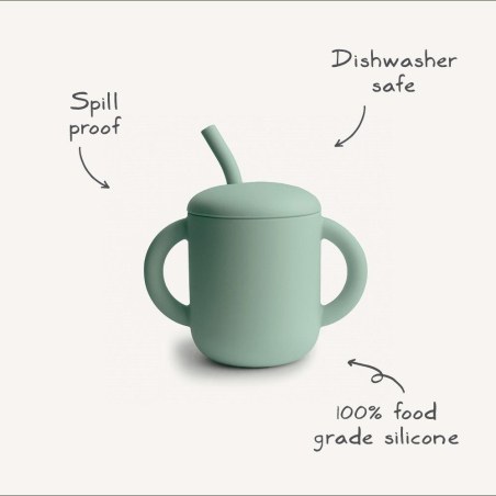 Ποτηράκι Σιλικόνης με Χερούλια και Καλαμάκι Cambridge Blue - Mushie