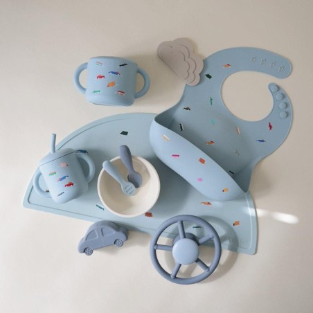 Ποτηράκι Σιλικόνης με Χερούλια και Καλαμάκι Retro Cars - Mushie