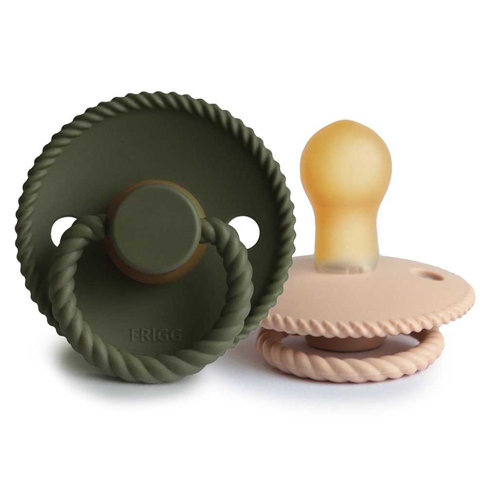Σετ 2 Πιπίλες Latex FRIGG Rope Croissant/Olive 0-6 Μηνών