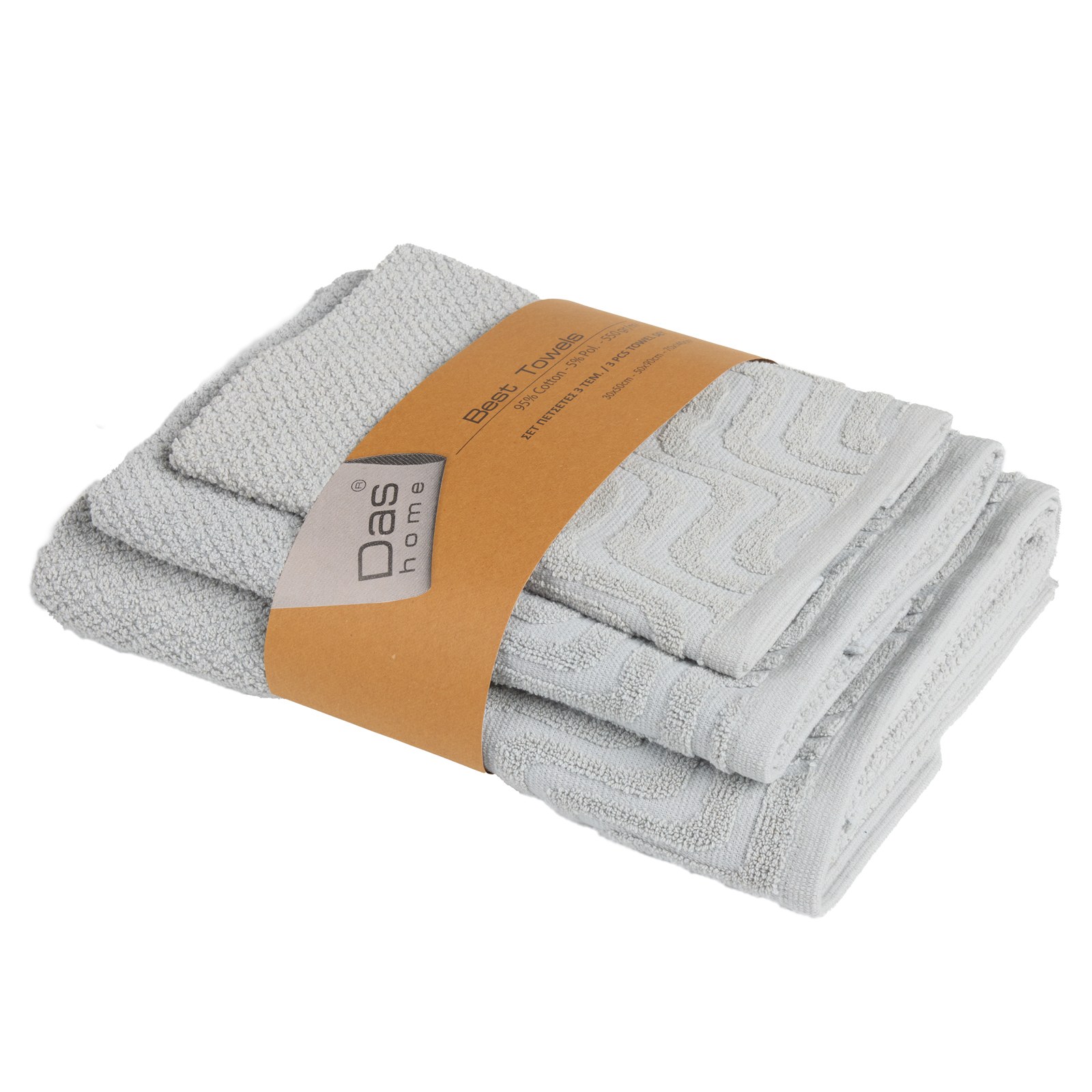 Σετ Πετσέτες 3 Τεμαχίων Das Home 0881 Grey 30x50,50x90,
