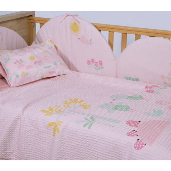 Κουβέρτα Κούνιας Πικέ Nef-Nef Spring Happiness Pink 110x150