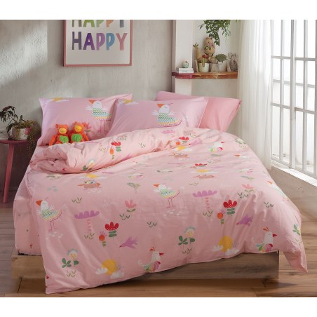 Σετ Παιδικά Σεντόνια Μονά 3 Τεμαχίων Nef-Nef Birds Mania Pink 170x260