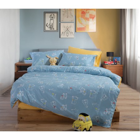 Σετ Παιδικά Σεντόνια Μονά 3 Τεμαχίων Nef-Nef Dog Life Blue 170x260