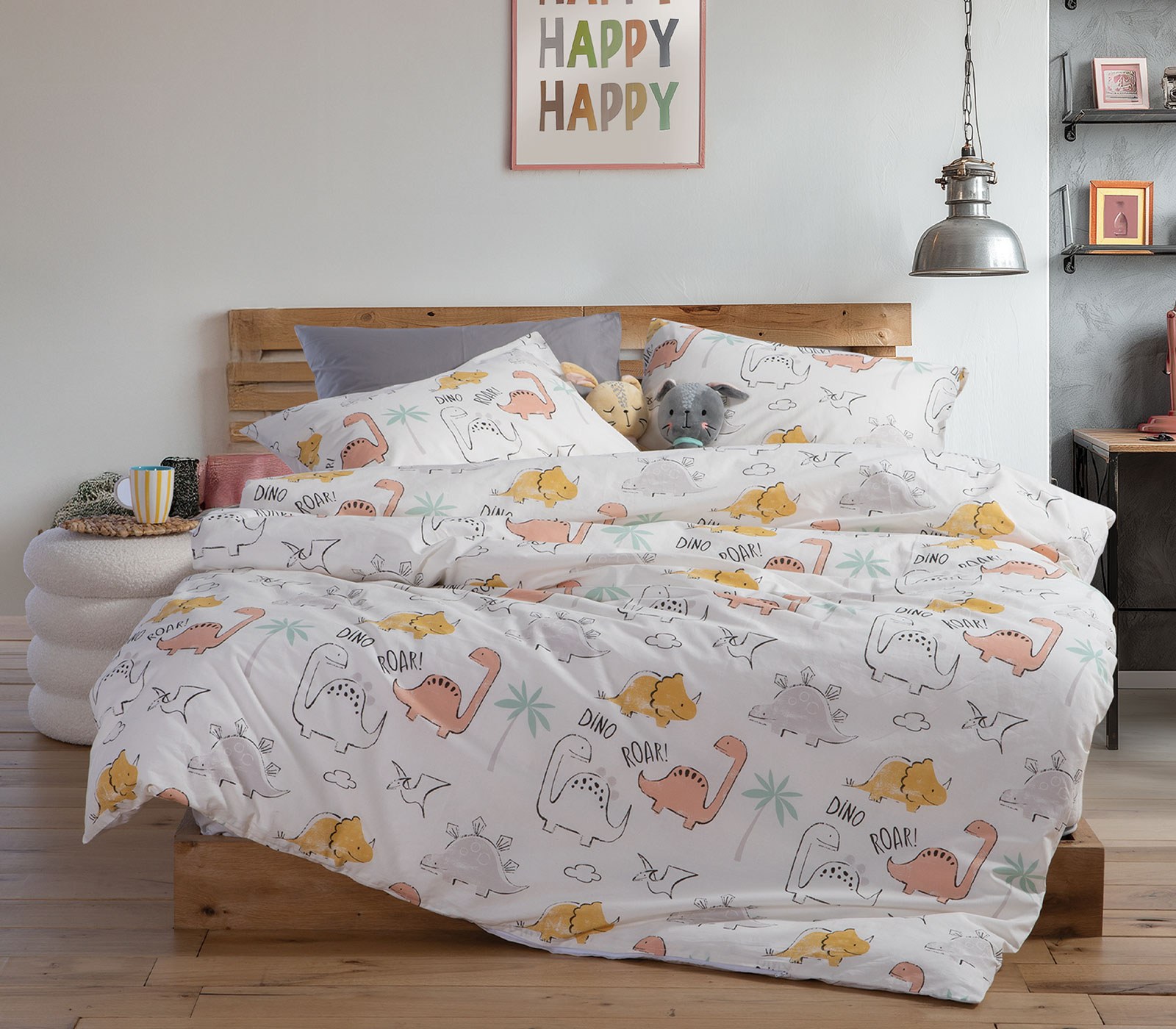 Σετ Παιδικά Σεντόνια Μονά 3 Τεμαχίων Nef-Nef Dinosaur Art Ecru 170x260