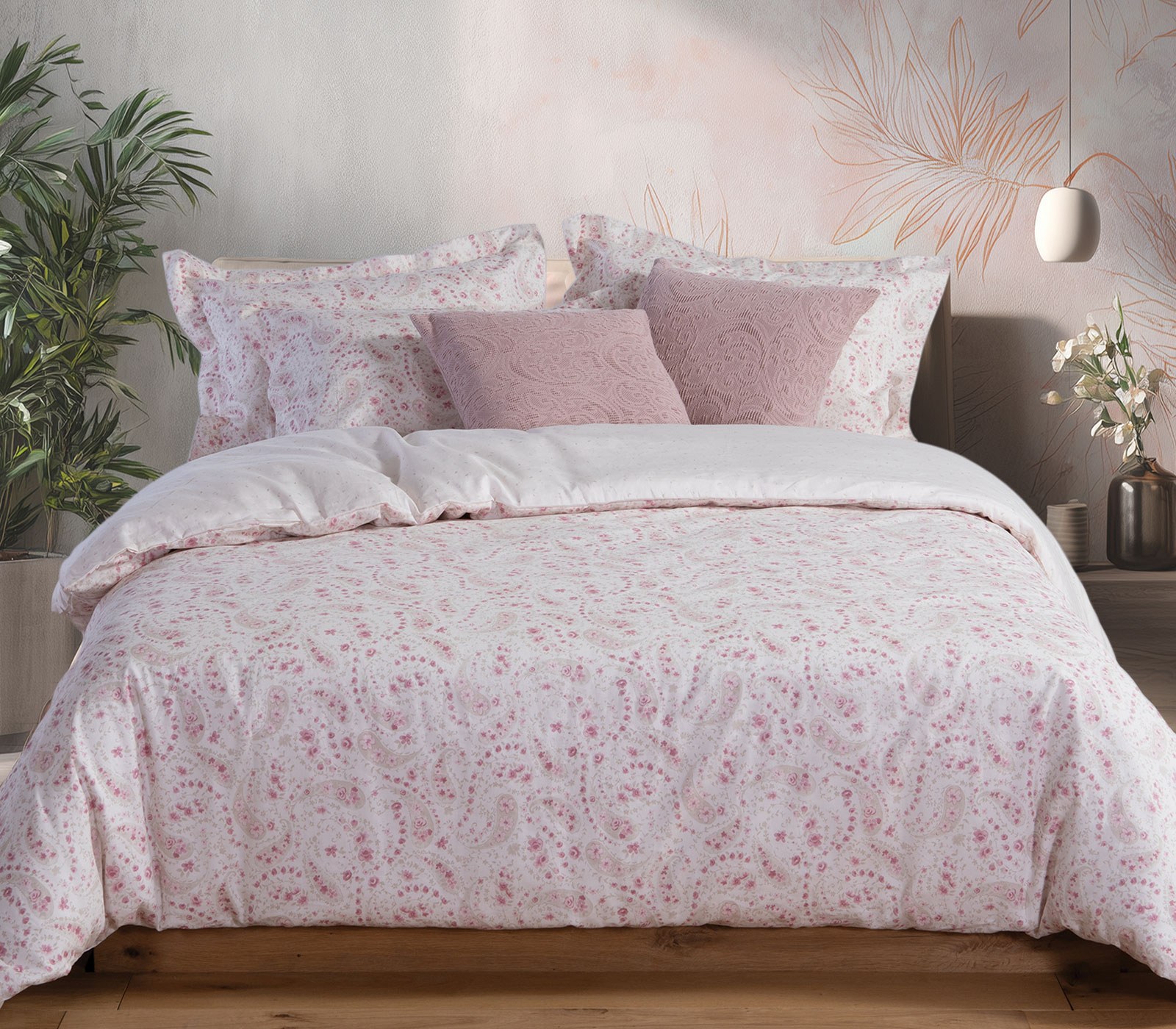 Σετ Σεντόνια Υπέρδιπλα 4 Τεμαχίων Nef-Nef Mirelle Ecru/Pink 240x270