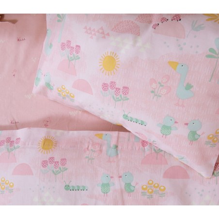 Σετ Σεντόνια Κούνιας 3 Τεμαχίων Nef-Nef Spring Happiness Pink 120x170