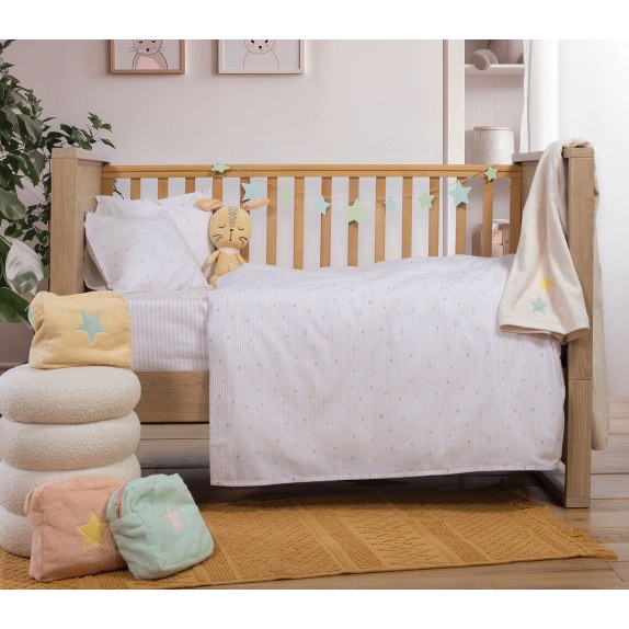 Σετ Σεντόνια Κούνιας 3 Τεμαχίων Nef-Nef Happy Off White...