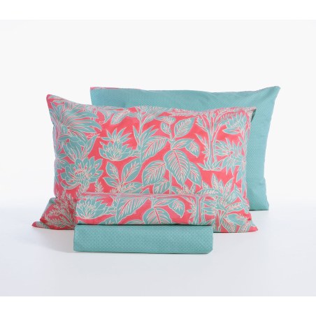 Σετ Σεντόνια Υπέρδιπλα 4 Τεμαχίων Nef-Nef Charisma Green/Coral 240x270