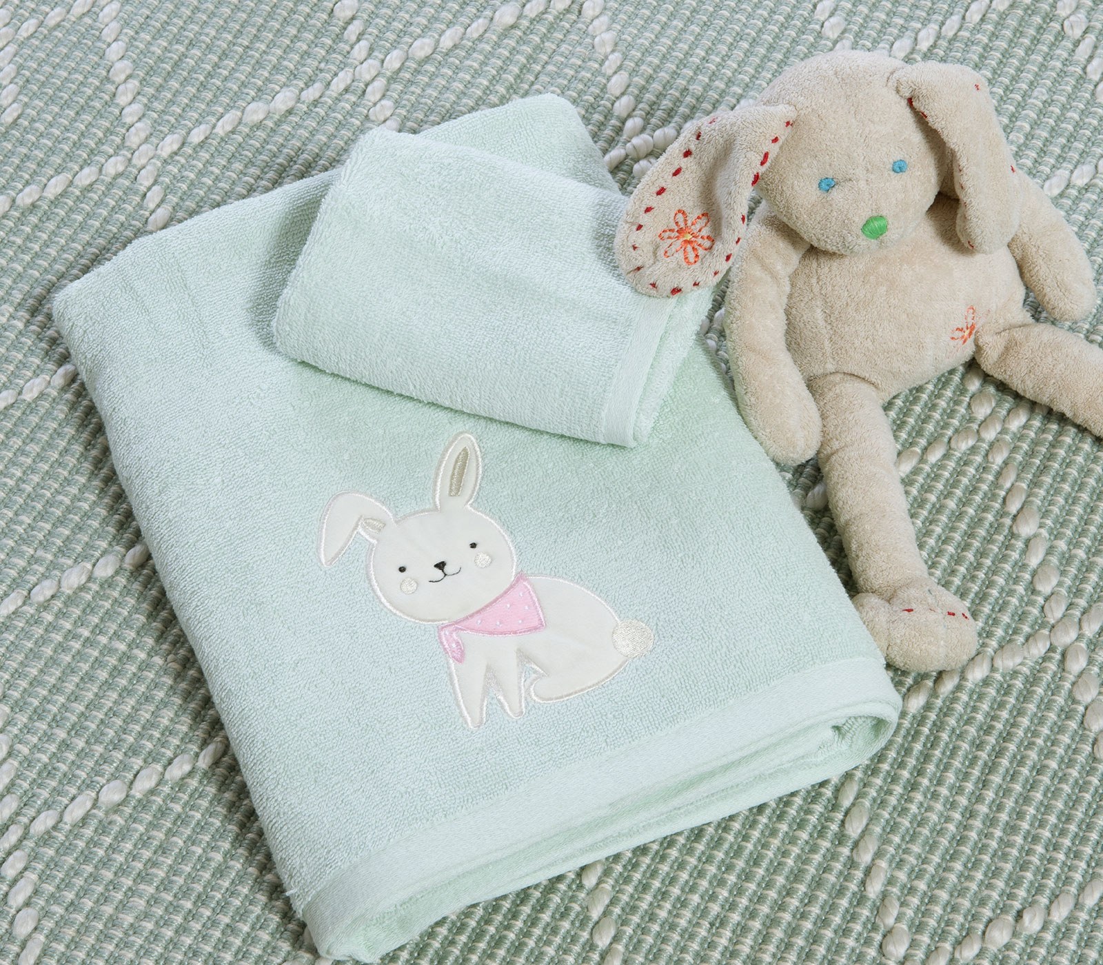 Σετ Βρεφικές Πετσέτες 2 Τεμαχίων Nef-Nef Pic Nic Together Milky Green 30x50+70x140