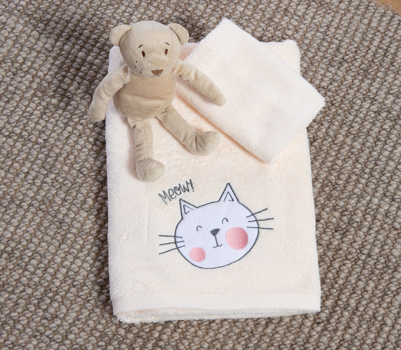 Σετ Παιδικές Πετσέτες 2 Τεμαχίων Nef-Nef Cat Life Ecru 30x50+70x140