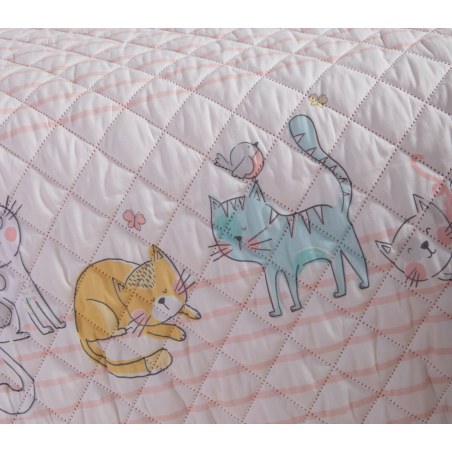 Παιδικό Κουβερλί Μονό Nef-Nef Cat Life Ecru/Pink 180x240