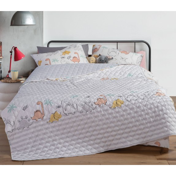 Παιδικό Κουβερλί Μονό Nef-Nef Dinosaur Art Ecru/Grey 180x240