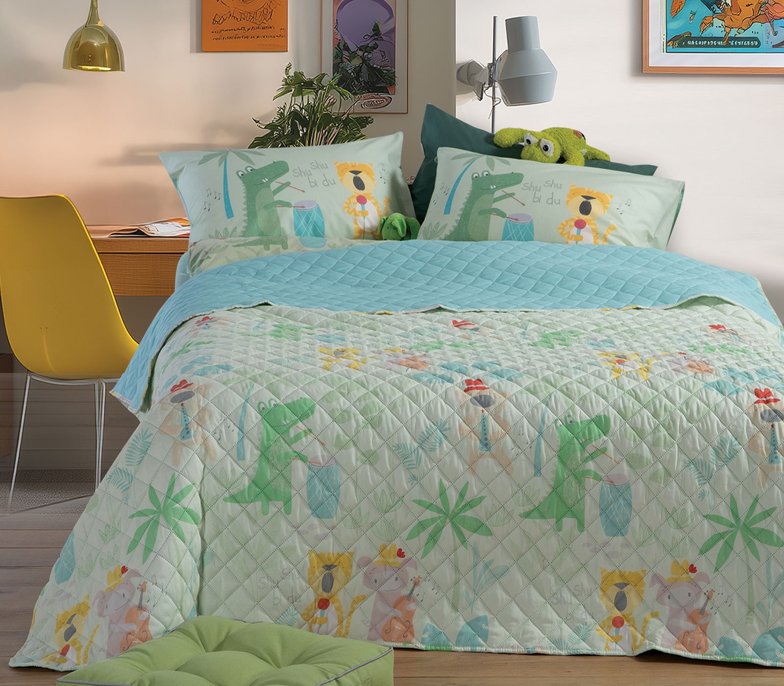 Παιδικό Κουβερλί Μονό Nef-Nef Jungle Music Green 180x240