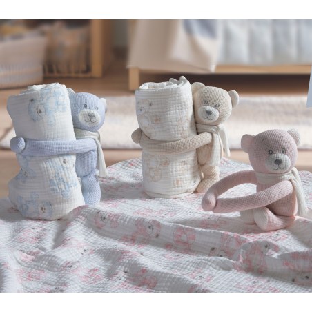 Σετ Κουβέρτα Πικέ Αγκαλιάς με Αρκουδάκι Nef-Nef Teddy Pink 75x100