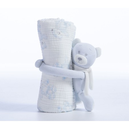 Σετ Κουβέρτα Πικέ Αγκαλιάς με Αρκουδάκι Nef-Nef Teddy Beige 75x100