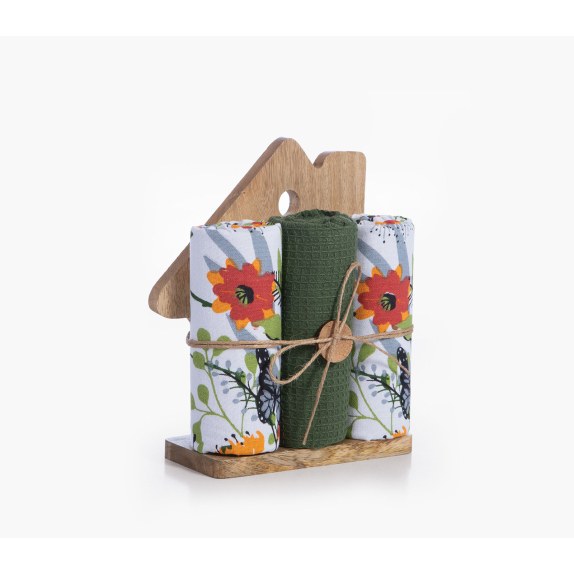 Ξύλινο Σπίτι με Ποτηρόπανο Σετ 3 τμχ Nef-Nef House Multi...