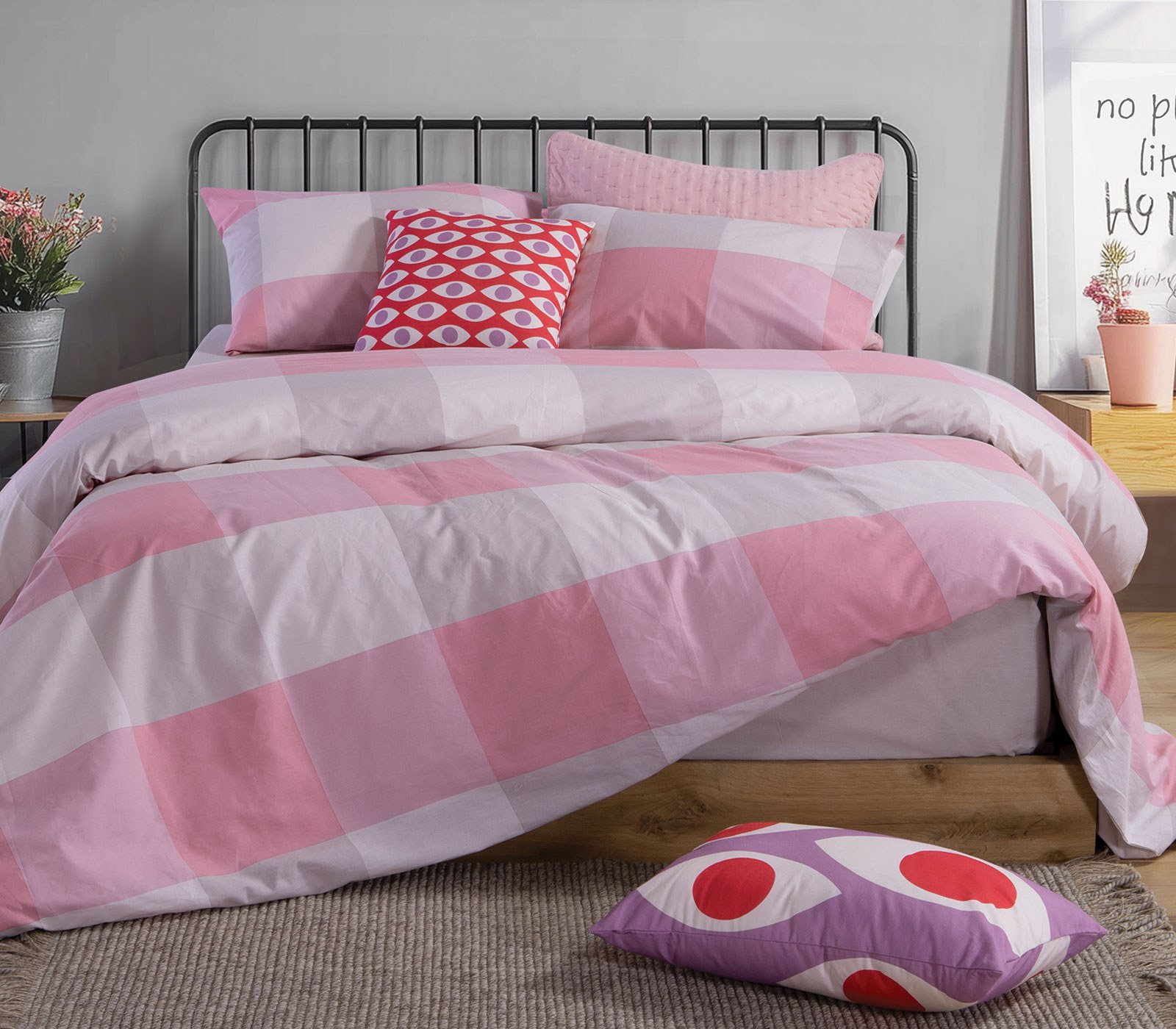 Σετ Σεντόνια Διπλά 4 Τεμαχίων Nef-Nef Casual Check Rose 200x270