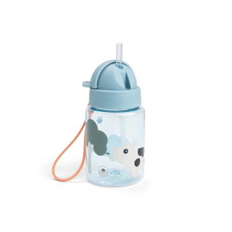 Παιδικό Παγούρι Πλαστικό Με Καλαμάκι Σιλικόνης Tiny Farm Blue +6μ 280ml Done By Deer BR79503