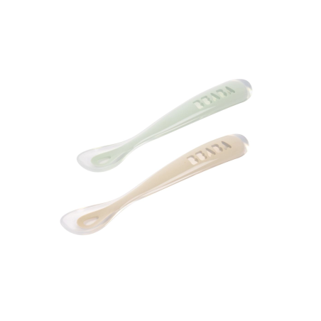 Σετ 2 Τεμαχίων Κουτάλια Σιλικόνης Beaba Με Κουτί Μεταφοράς 1st age Clay/Misty Green BR79842