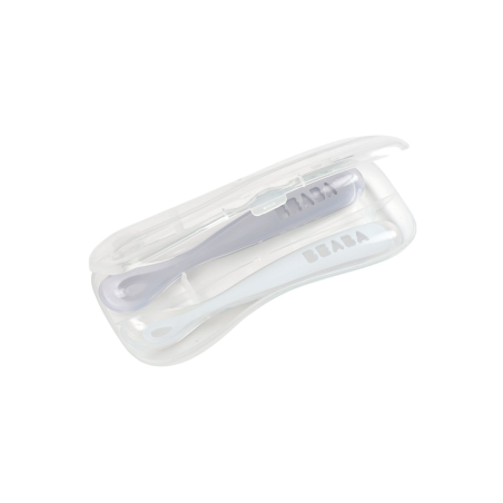 Σετ 2 Τεμαχίων Κουτάλια Σιλικόνης Beaba Με Κουτί Μεταφοράς 1st age Pebble/Cloud Blue BR79843