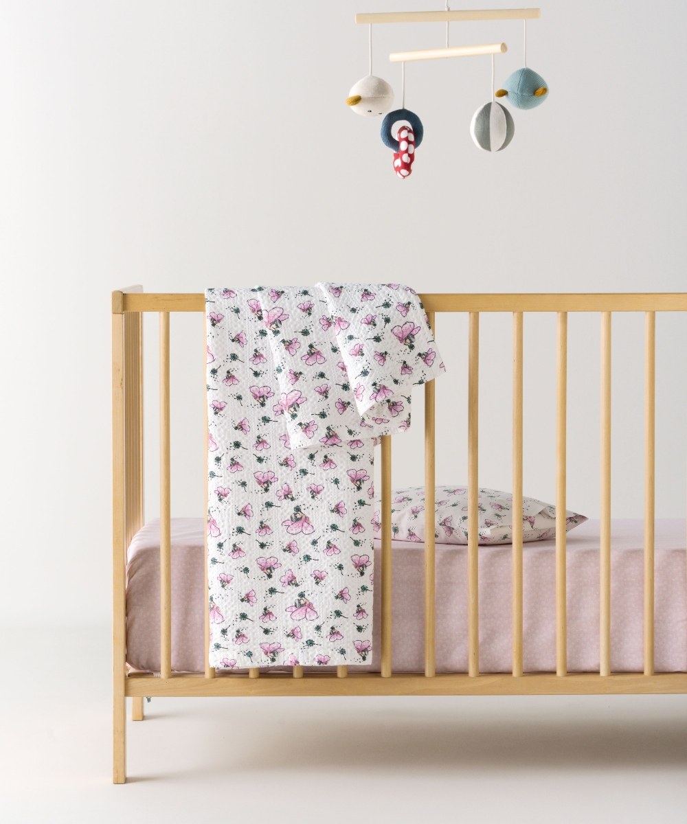 Κουβέρτα Κούνιας kentia Alima White-Pink-Green 100x140