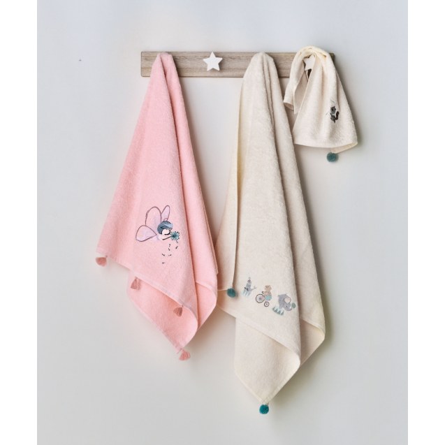 Σετ Πετσέτες 2 Τεμαχίων Kentia Alima White-Pink...