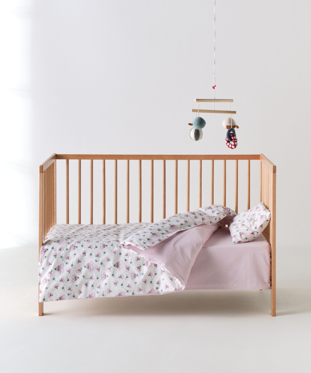 Σετ Σεντόνια Λίκνου 2 Τεμαχίων Kentia Alima White-Pink-Green 70x120