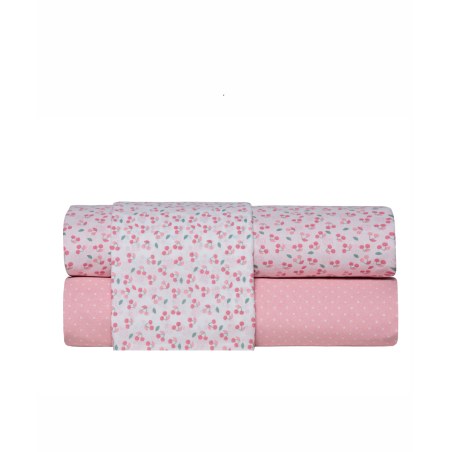 Σετ Παιδικά Σεντόνια Μονά 3 Τεμαχίων Kentia Cereza Baby Pink-Green 160x245