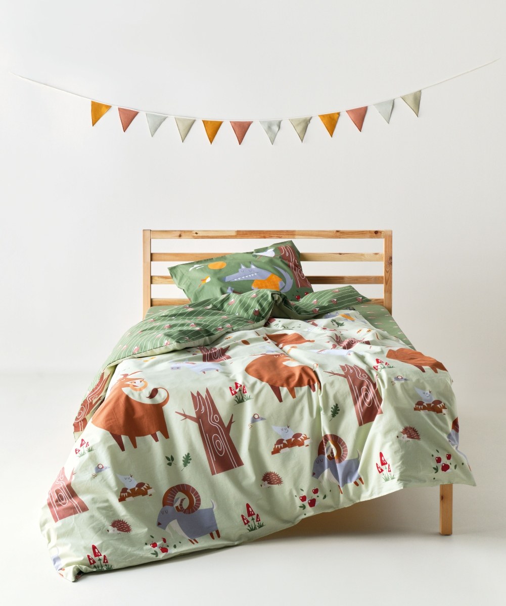 Σετ Παιδικά Σεντόνια Μονά 3 Τεμαχίων Kentia Fang Mint-Green-Brown 160x270