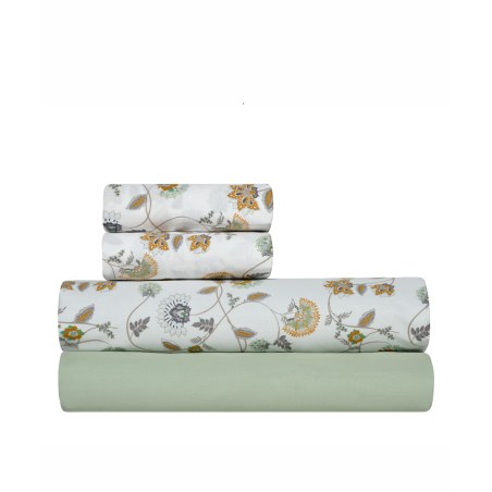 Σετ Σεντόνια King Size 4 Τεμαχίων Kentia Ifigenia White-Green-Mustard 270x270