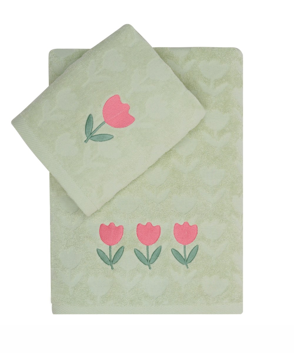 Σετ Βρεφικές Πετσέτες 2 Τεμαχίων Kentia Lirio Green-Pink 70x125,50x70