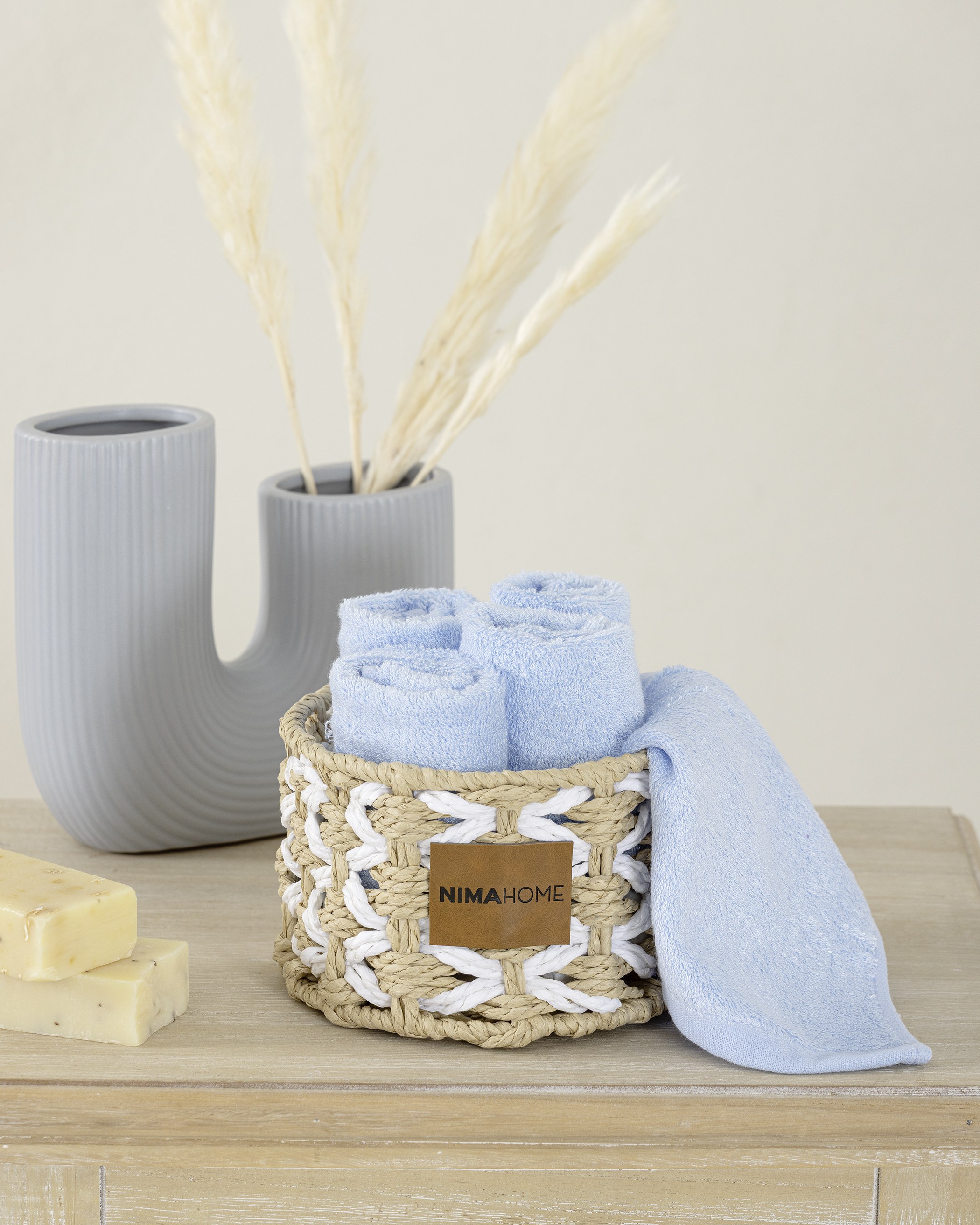 Καλαθάκι Με Λαβέτες 5 Τεμαχίων Nima Bamboo Calm Petrol Σιέλ 25x25