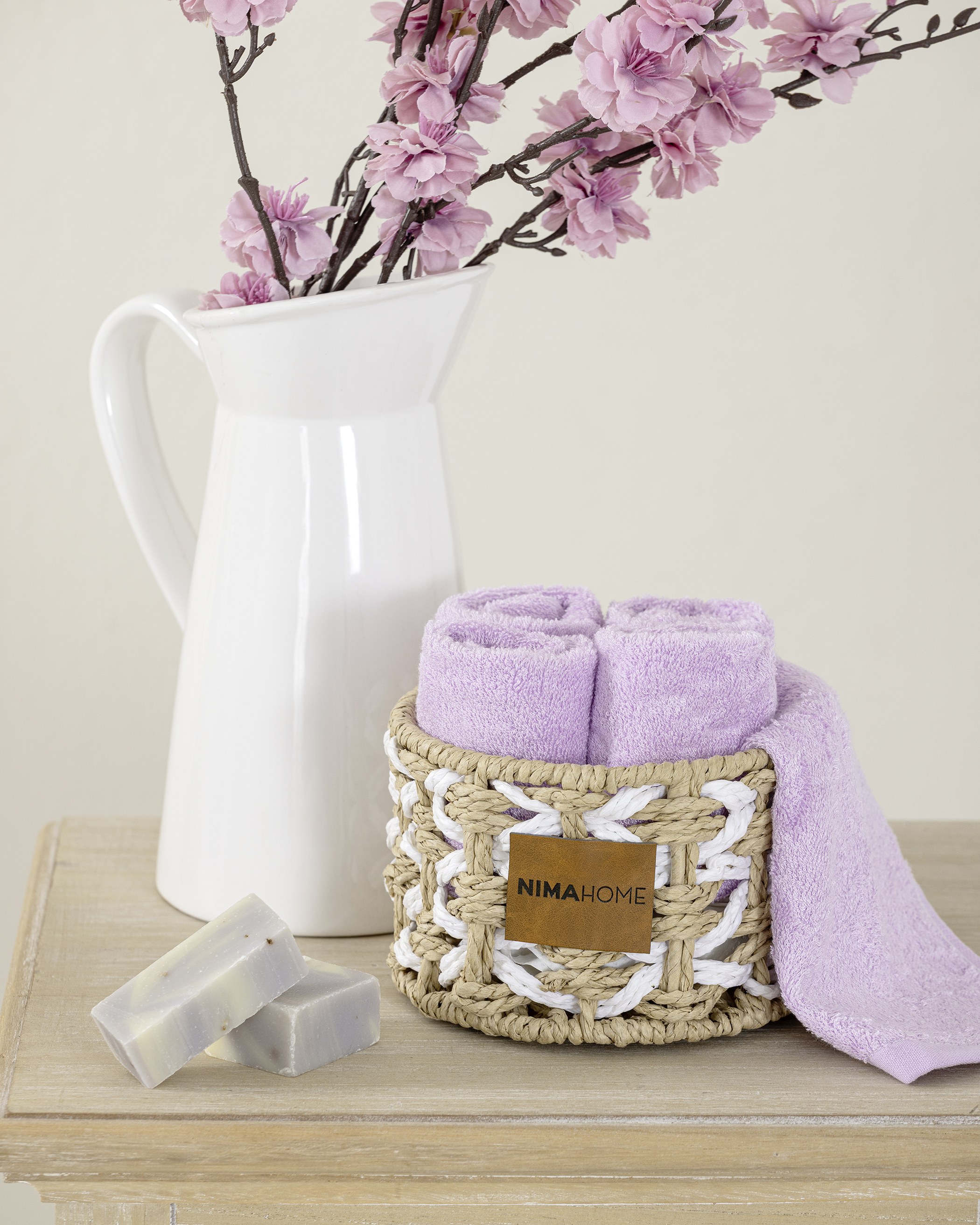 Καλαθάκι Με Λαβέτες 5 Τεμαχίων Nima Bamboo Calm Pink Ροζ, Λιλά 25x25