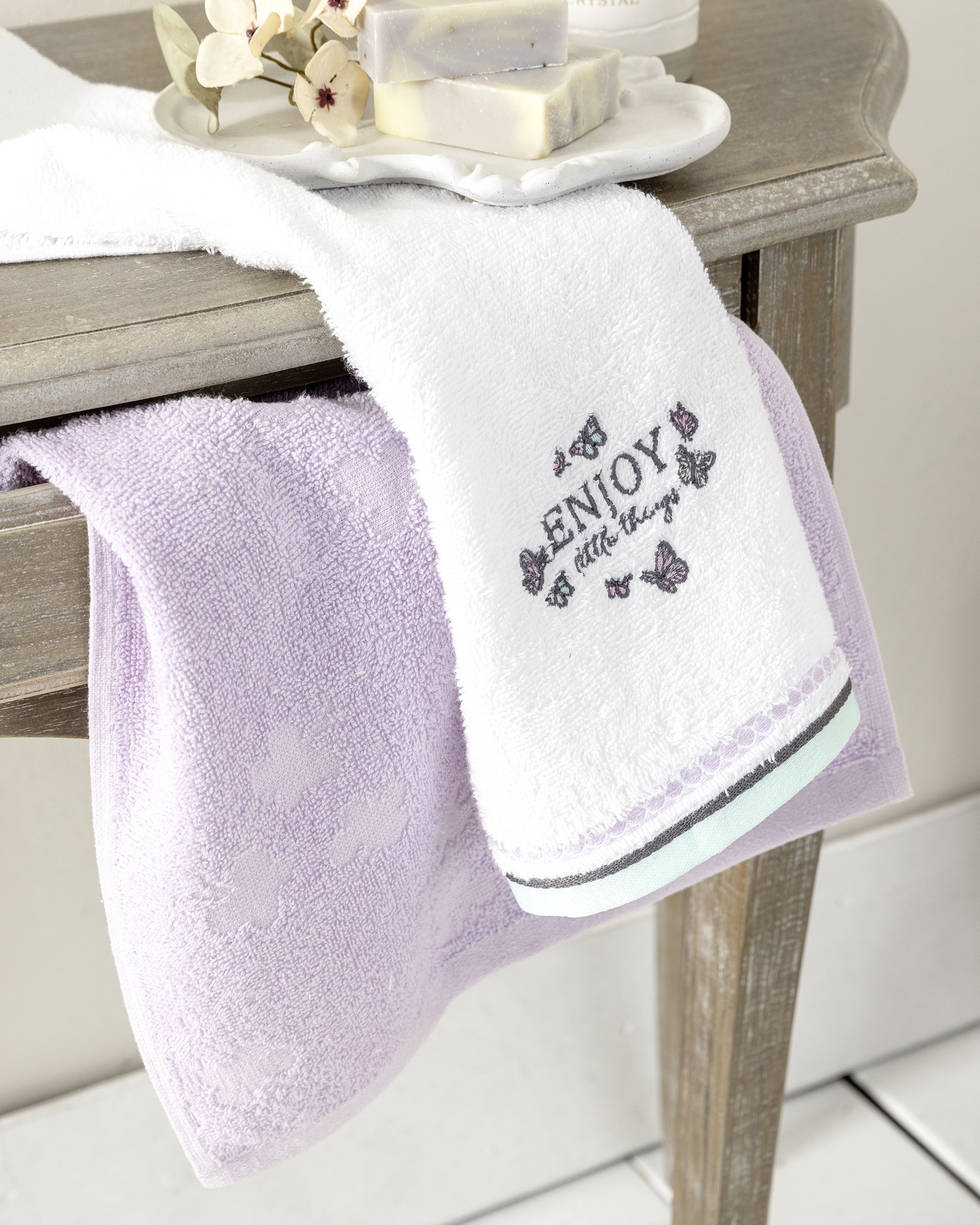 Σετ Πετσέτες 2 Τεμαχίων Nima Enjoy Λευκό, Λιλά 30x50,30x50