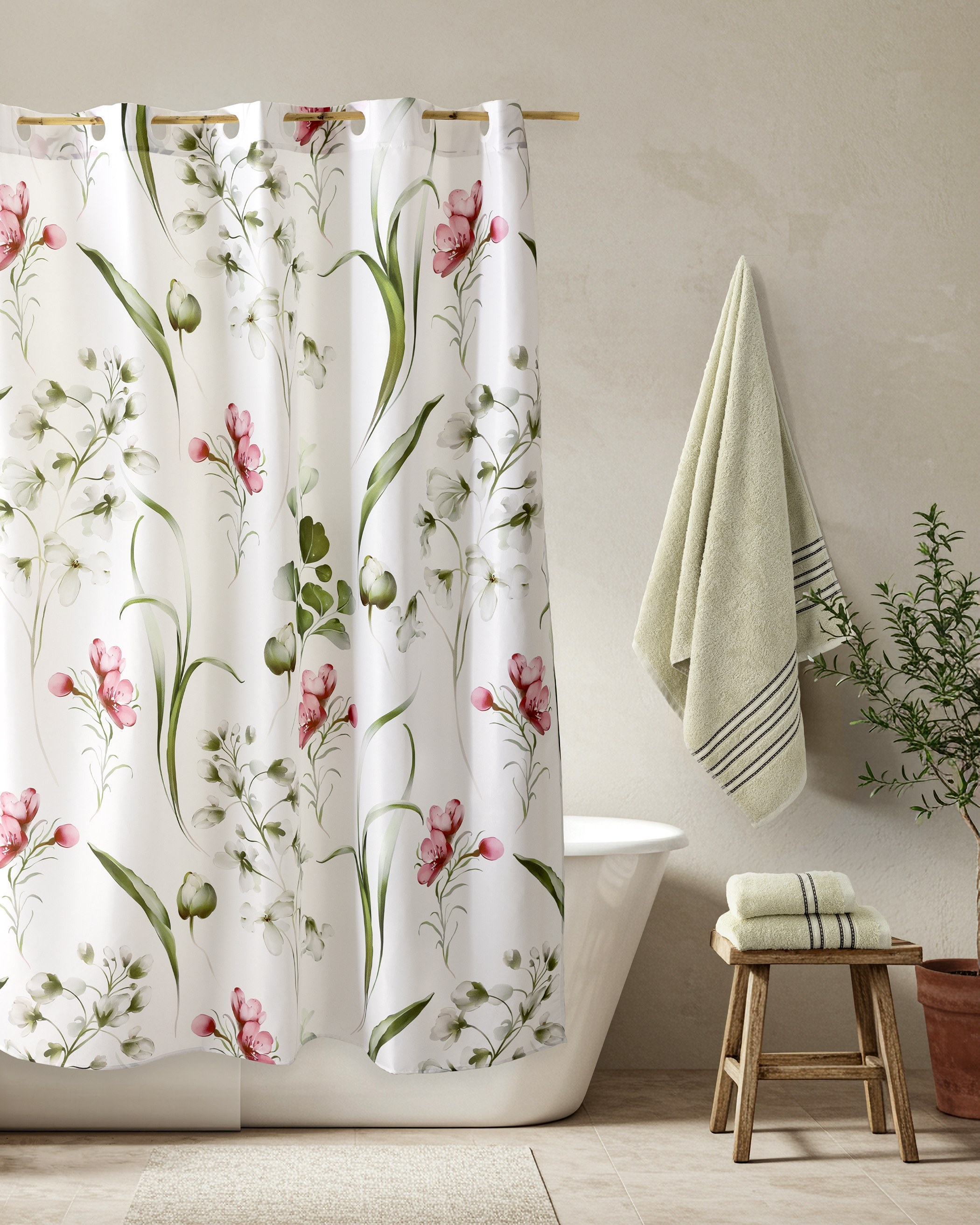 Κουρτίνα Μπάνιου Nima Monica Ροζ, Πράσινο 180x200