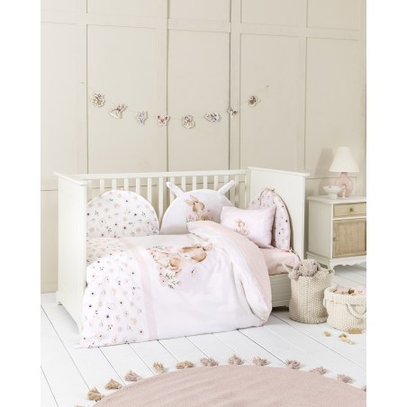 Σετ Σεντόνια Κούνιας με Λάστιχο 3 Τεμαχίων Nima Sweet Baby Ροζ 70x140+15