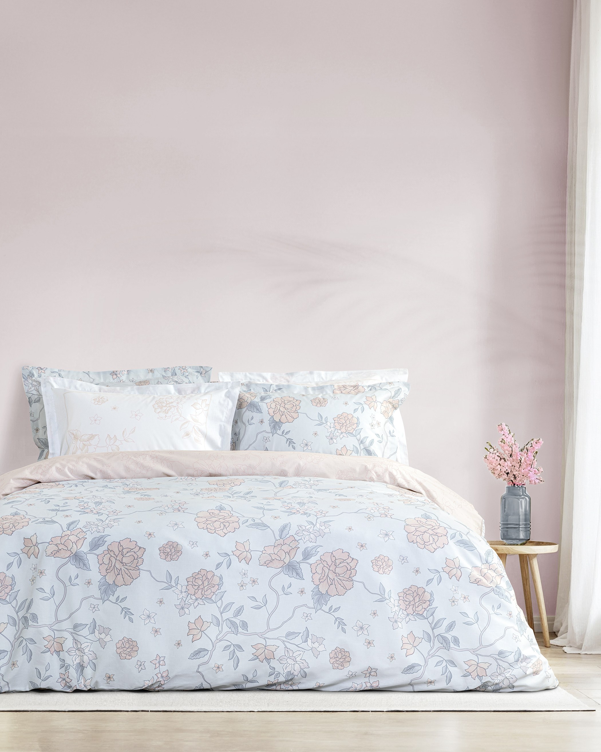 Σετ Σεντόνια King Size 4 Τεμαχίων Nima Floral Dream Σιέλ, Τιρκουάζ, Ροζ 270x280