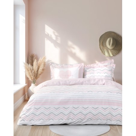 Σετ Σεντόνια Διπλά 4 Τεμαχίων Nima Hamptons Ροζ, Γκρι 220x260