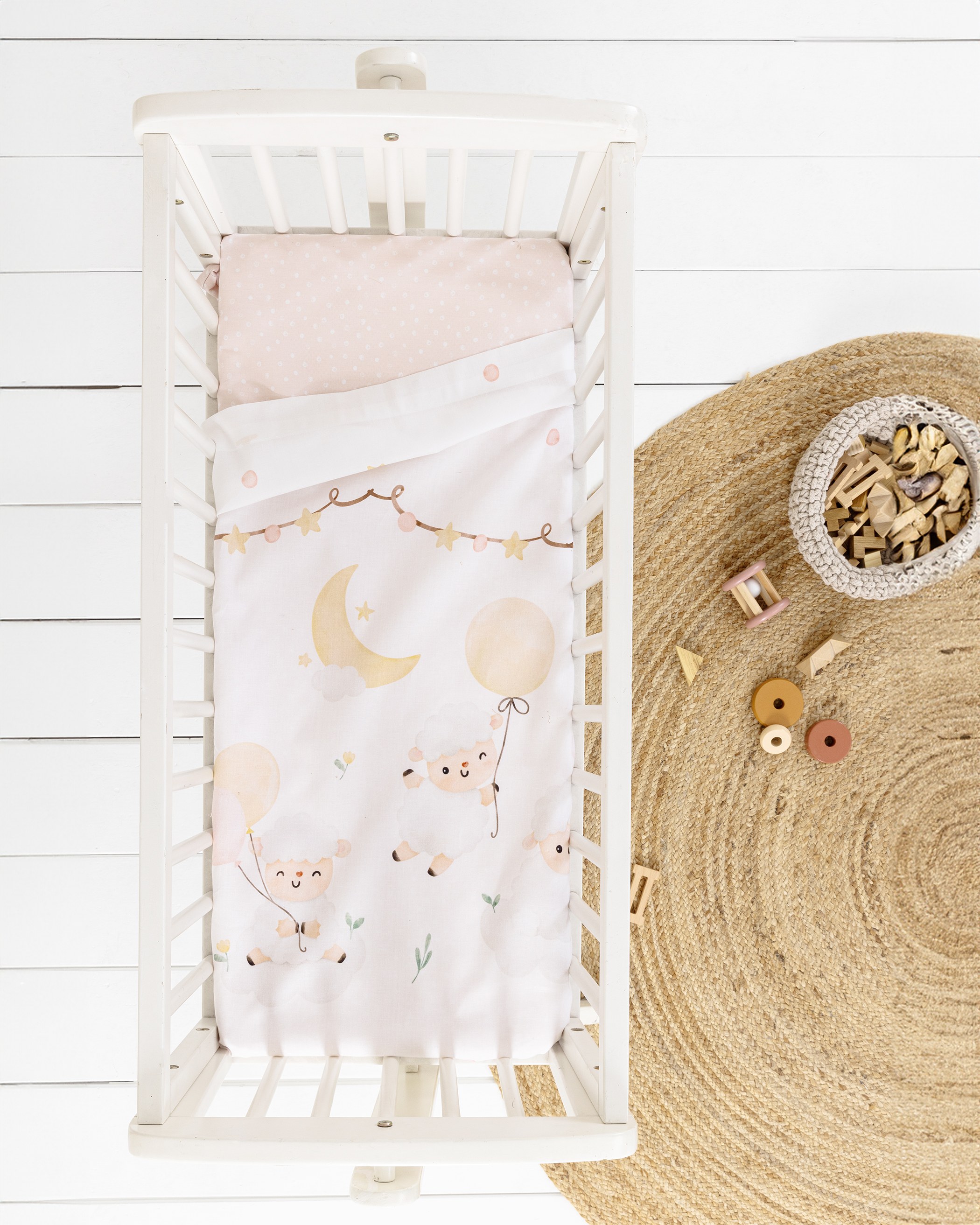 Σετ Σεντόνια Λίκνου 2 Τεμαχίων Nima Little Sheep Ροζ 70x110