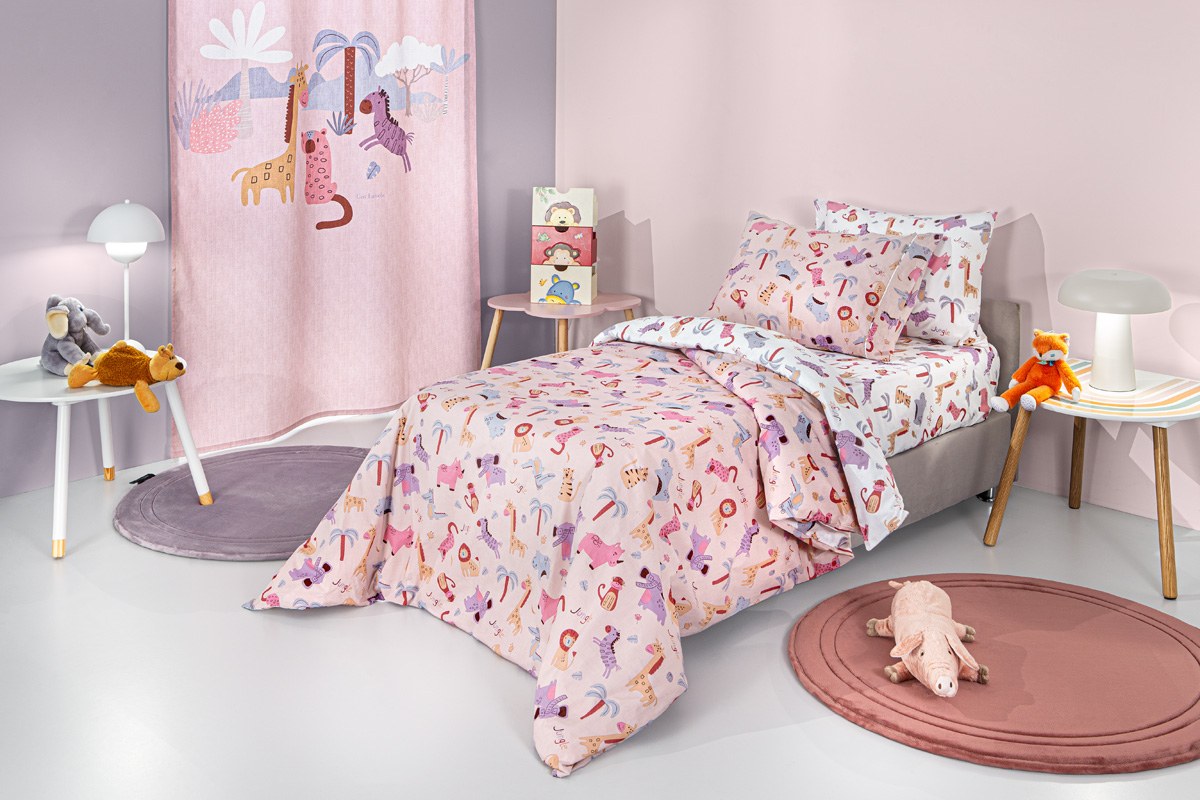 Σετ Παιδικά Σεντόνια Μονά 3 Τεμαχίων Guy Laroche Jungle Pink 165x250