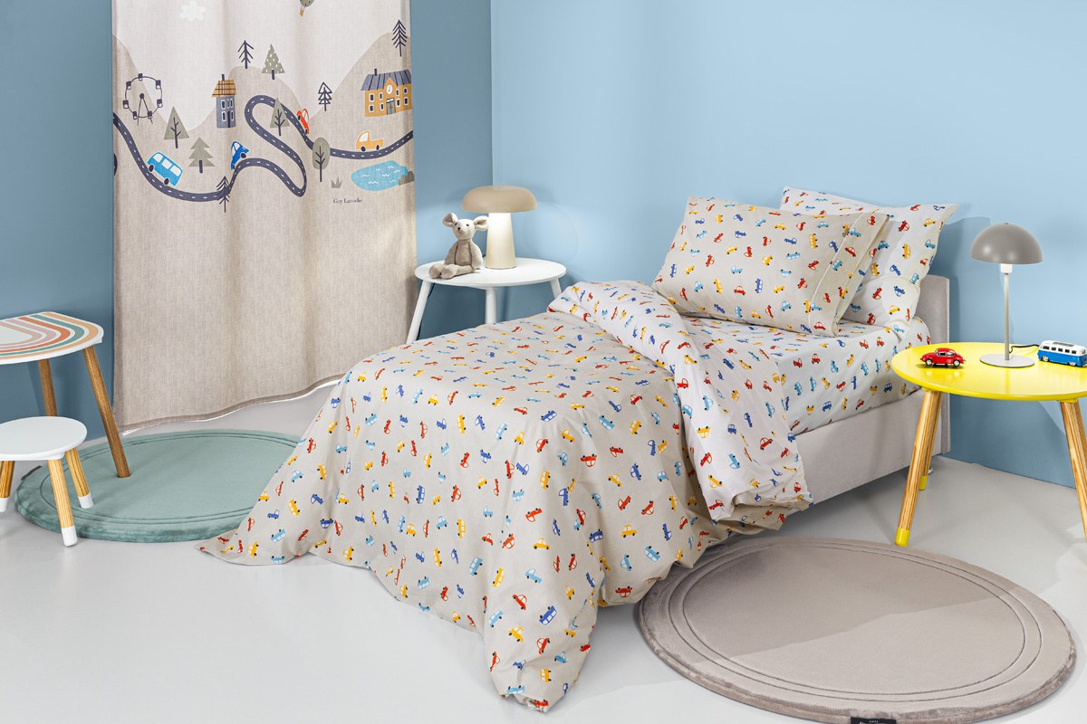 Σετ Παιδικά Σεντόνια Μονά με Λάστιχο 3 Τεμαχίων Guy Laroche Roadtrip Natural 100x200+25