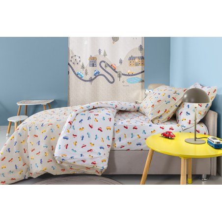 Σετ Παιδικά Σεντόνια Μονά με Λάστιχο 3 Τεμαχίων Guy Laroche Roadtrip Natural 100x200+25